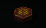 RPG Hexagon leather inlaid Dice box, handcrafted